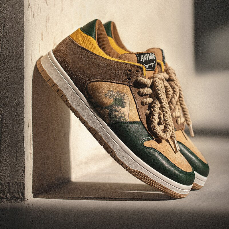 Kunstvolle Unisex Plateau-Sneakers mit Wellenmotiv – Daiki