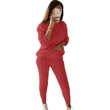 Damen Strick-Trainingsanzug Zweiteilige Set für Herbst & Winter – Isaline