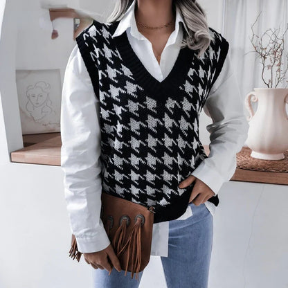 Damen Kariertes Strickwesten-Top – Yara