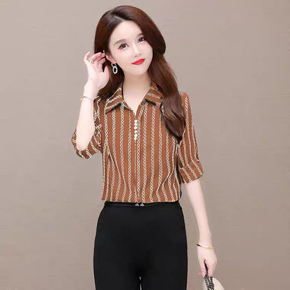 Herbstliche Damen Chiffon Bluse mit Knöpfen & Umschlagkragen – Fenya