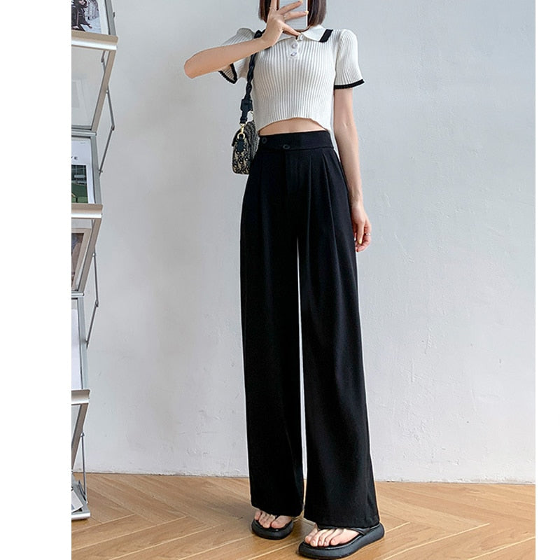 High-Waist Casual Damen Hose mit weitem Bein – Emilia Herbstedition
