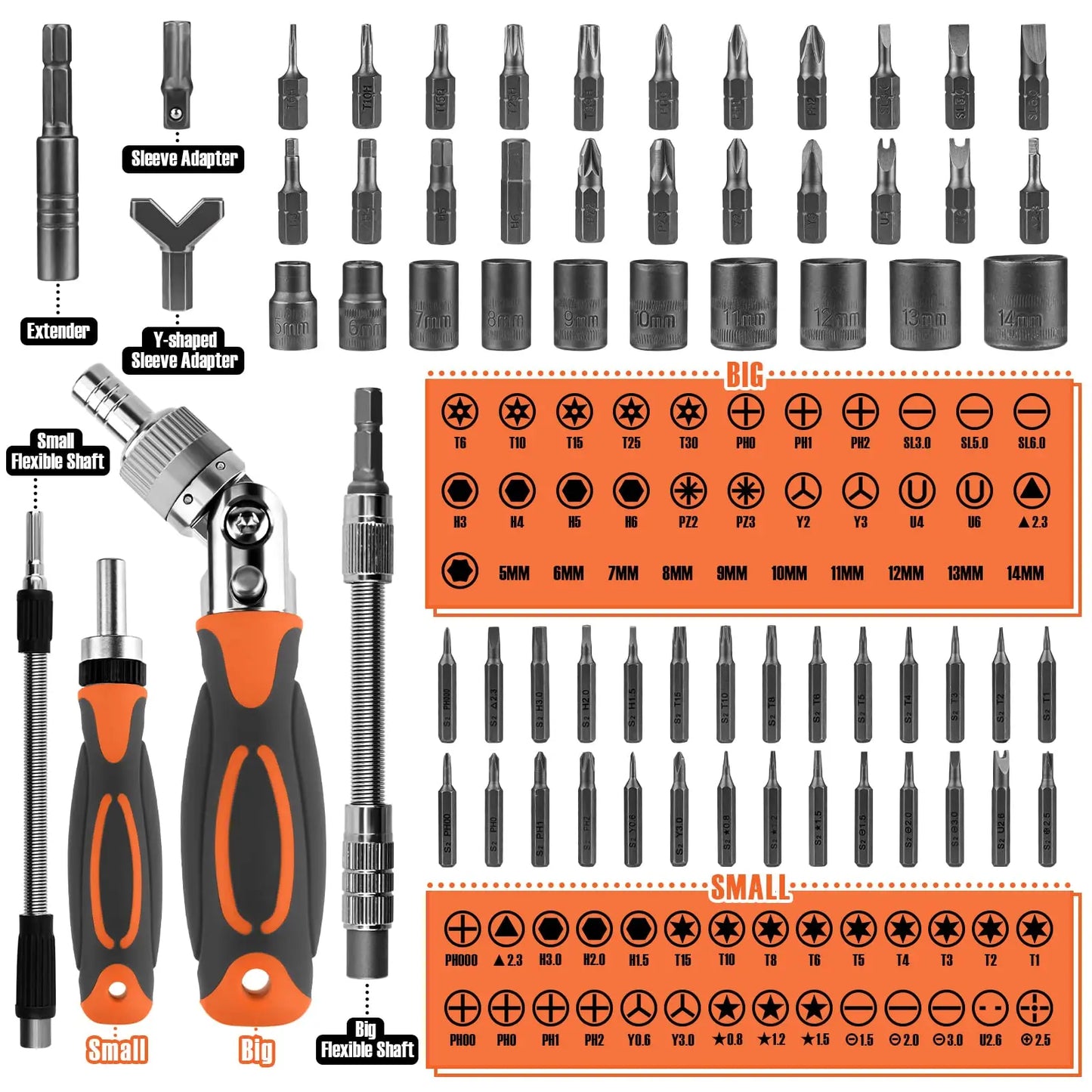 68-in-1 Ratschraubendreher Set mit Magnetbits & Verlängerungsstange – FortiDrive