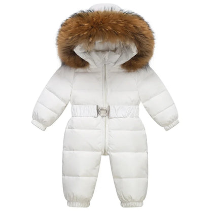 Gefütterter, wasserdichter Winteroverall mit Kapuze und Gürtel – Winterzauber Niko
