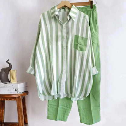 Zweiteiliges Herbst-Set aus Leinen Kuscheliges Shirt & Weite Hose - Zayenne