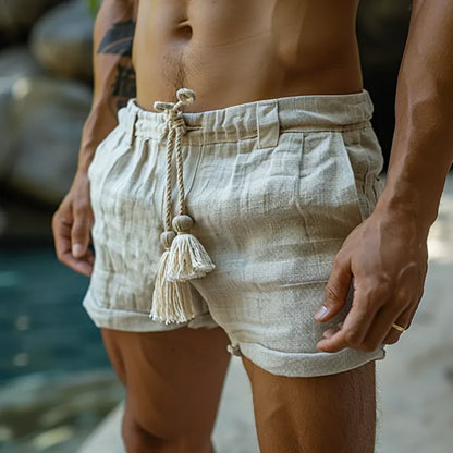 Weiße luftige Leinen-Shorts mit Kordelzug für Herren – Mattis