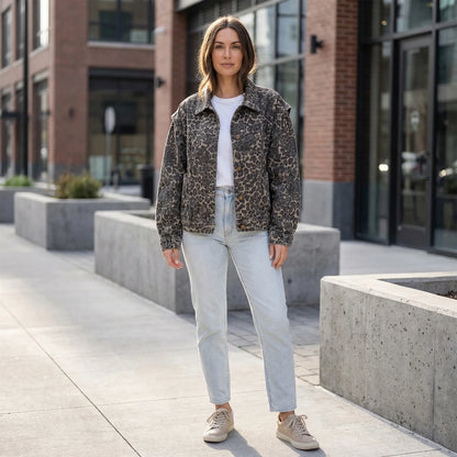 Short Leopard Print Casual Jacket - Flora