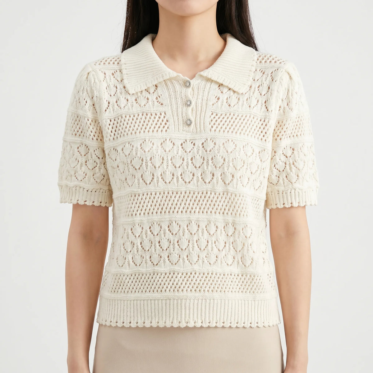 Strickshirt Damen Kurzarm -  Marjorie