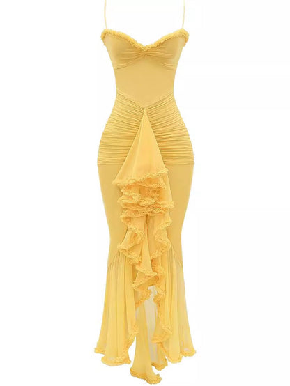 Trendiges Maxikleid mit Rüschen und Spaghettiträgern – Loyza