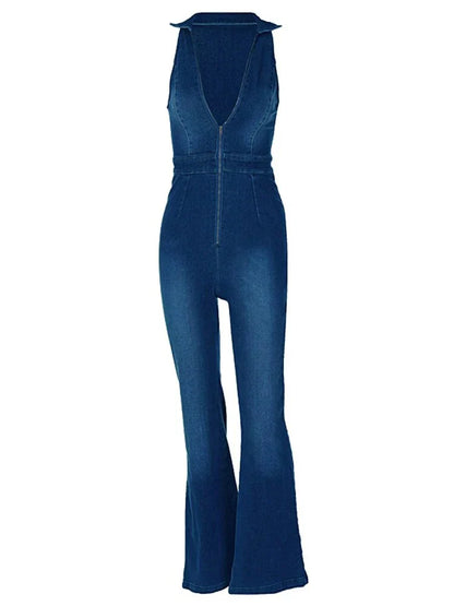 Atmungsaktiv & Stylisch Denim Jumpsuit mit V-Ausschnitt Damen – Fenja