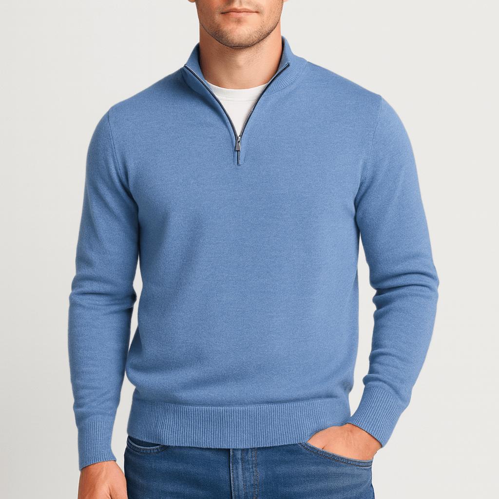 Herren Merinowollpullover mit V-Ausschnitt in Blau, andere Ansicht
