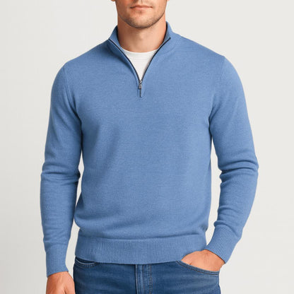 Herren Merinowollpullover mit V-Ausschnitt in Blau, andere Ansicht