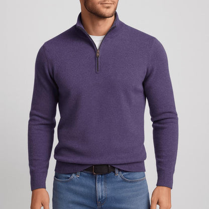Herren Merinowollpullover mit V-Ausschnitt in Violett, andere Ansicht