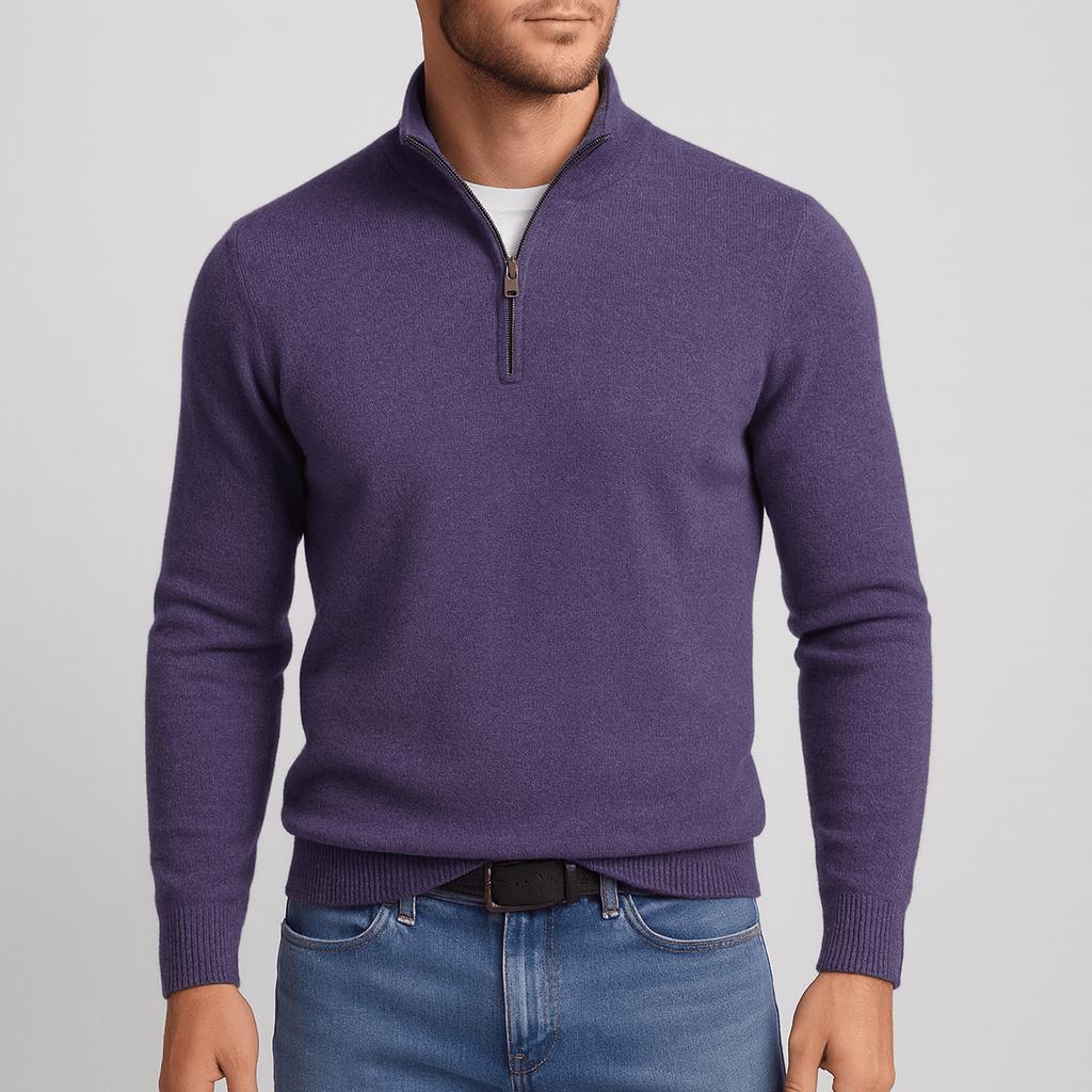 Herren Merinowollpullover mit V-Ausschnitt in Violett, Frontansicht