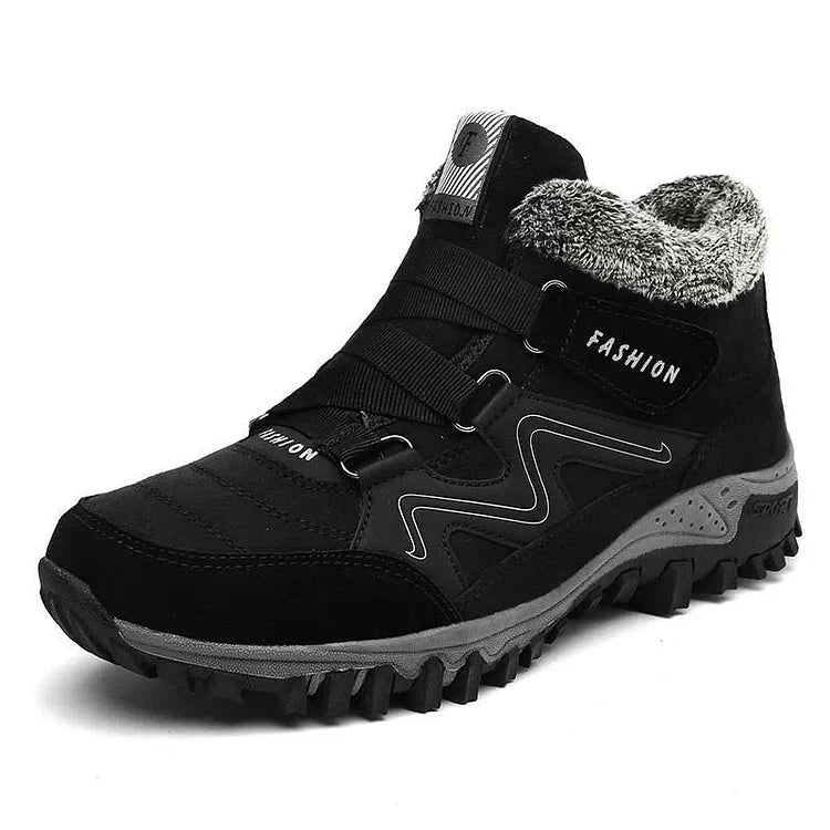 Schwarze thermische Stiefel, gefüttert, rutschfest, Outdoor-Winterschuhe für Herren.
