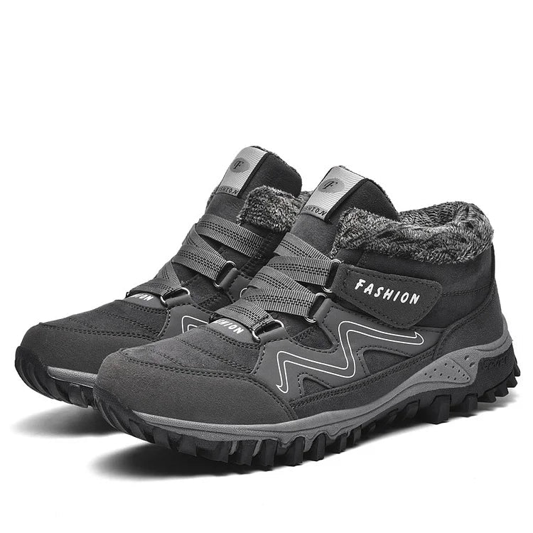 Graue thermische Schuhe, gefüttert, rutschfest, Outdoor-Wanderschuhe für Herren.