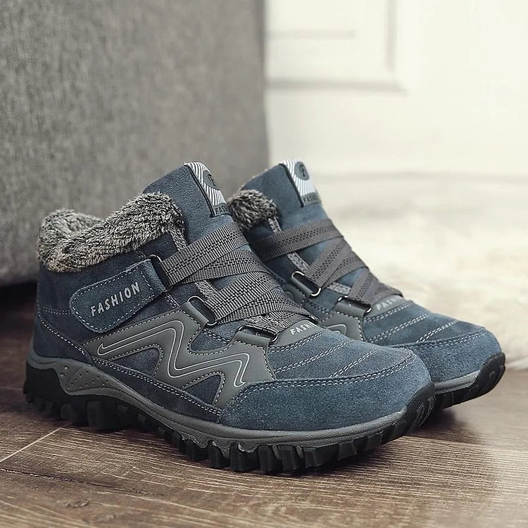 Blaue thermische Schuhe, gefüttert, rutschfest, für Winter, Herrenmode, Outdoor-Aktivitäten.