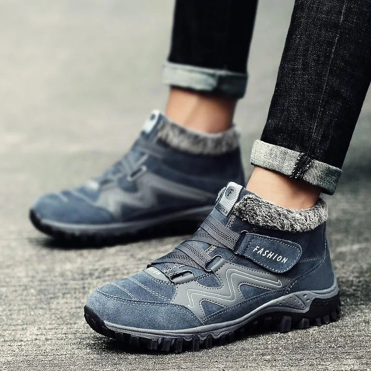 Blaue thermische Schuhe, gefüttert, rutschfest, für Herren, Outdoor-Wandern.