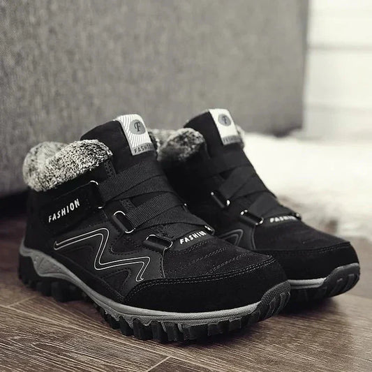 Schwarze thermische Schuhe, gefüttert, rutschfest, Winterstiefel für Herren.