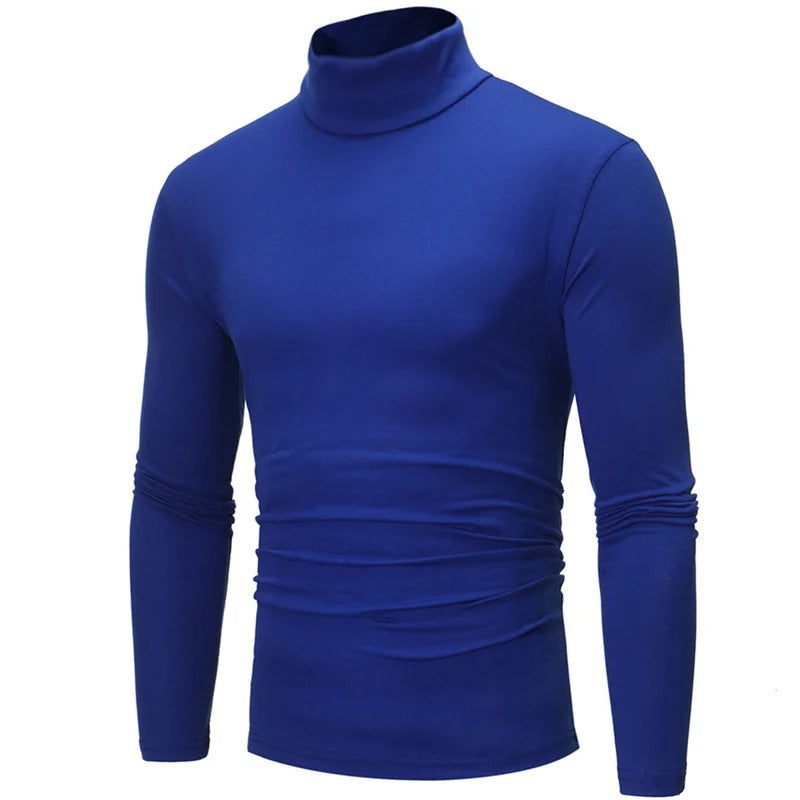 Langärmliges Shirt mit hohem Kragen in leuchtendem Königsblau, schräge Vorderansicht 8