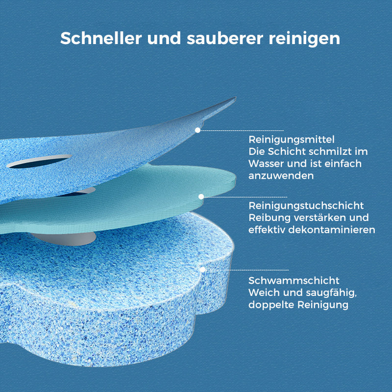 Detail eines blauen Schwammaufsatzes mit drei Schichten