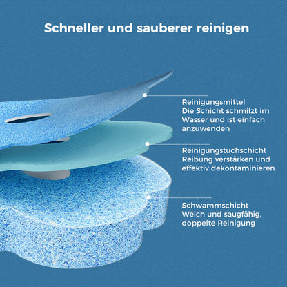 Detail eines blauen Schwammaufsatzes mit drei Schichten