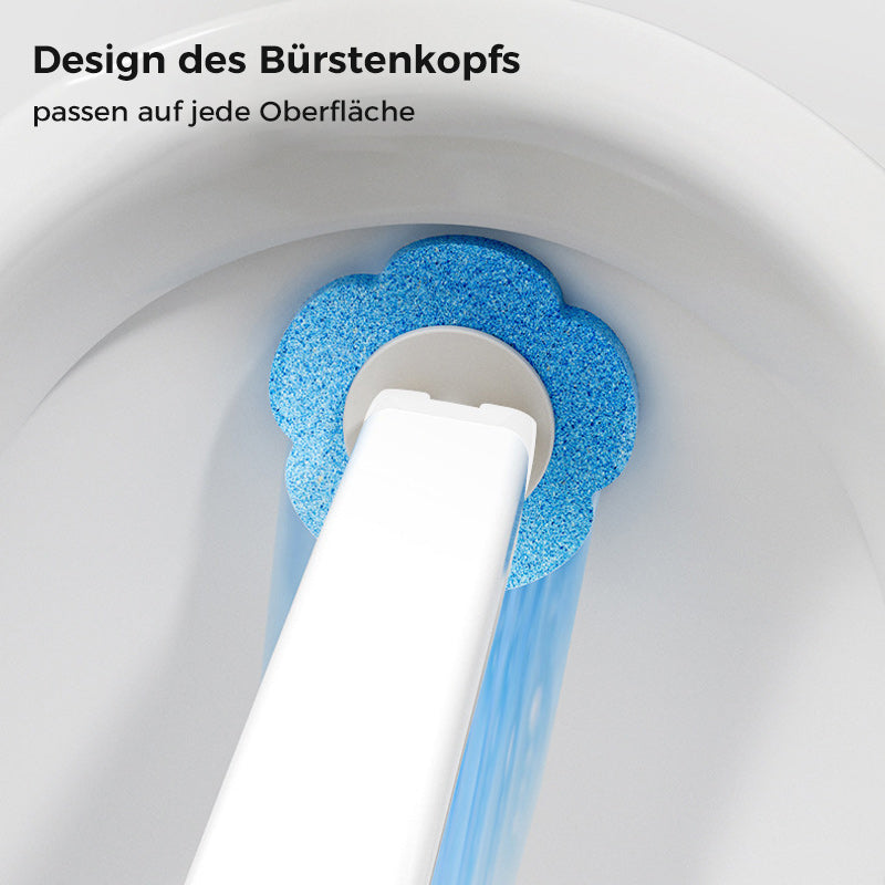 Einweg-Toilettenbürste mit blauem Schwammaufsatz von oben in der Toilettenschüssel