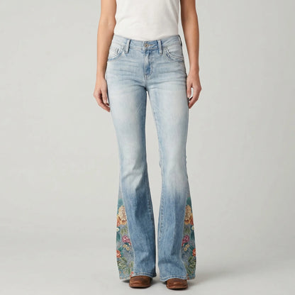 Uitlopende Jeans Met Bloemenprint - Janie
