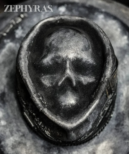 Schwarze Totenkopf-Kerze, handgefertigt, gotisches Design, Halloween-Dekoration, Wachsskulptur