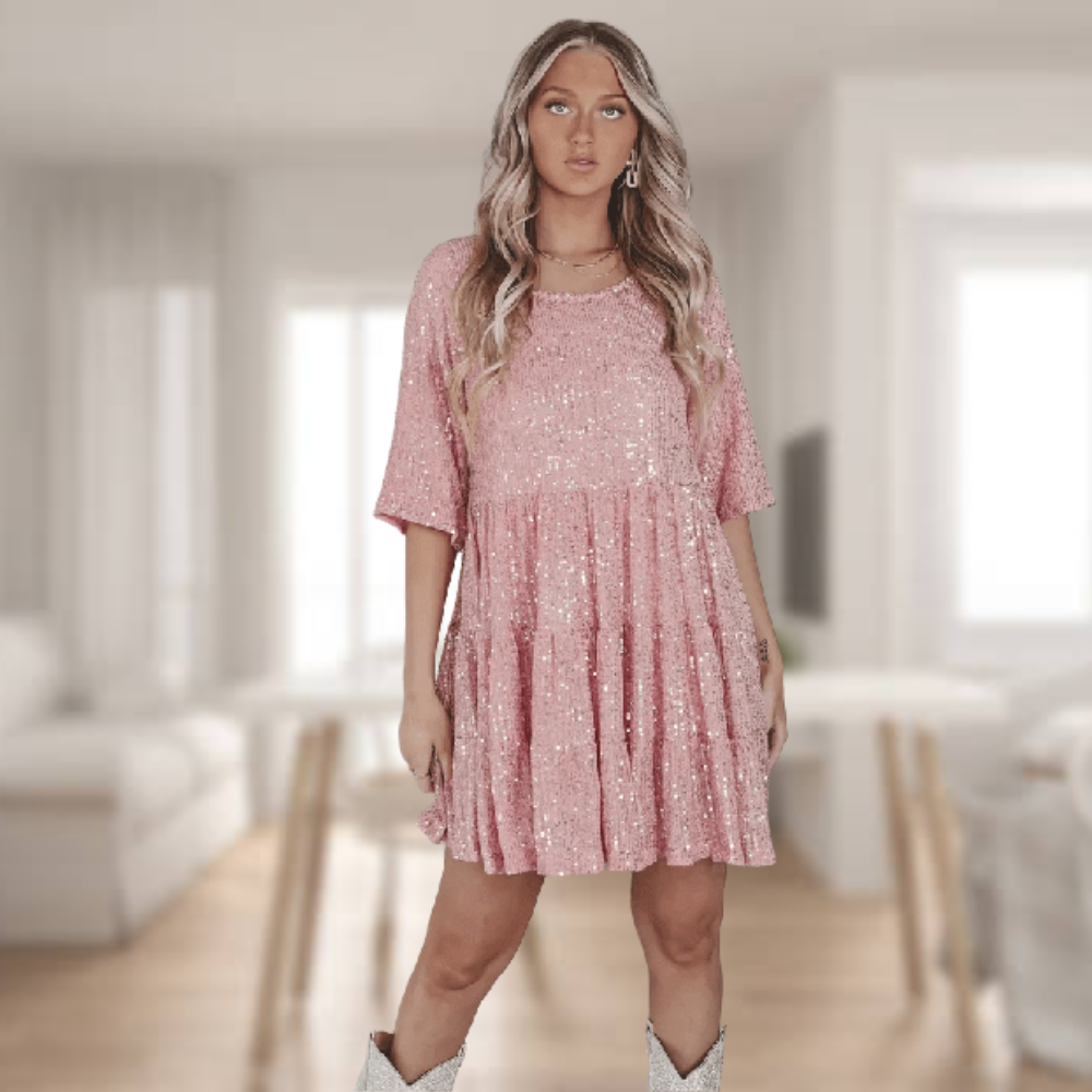 Funkelndes Herbstlaub-Pailletten-Partykleid – Luna
