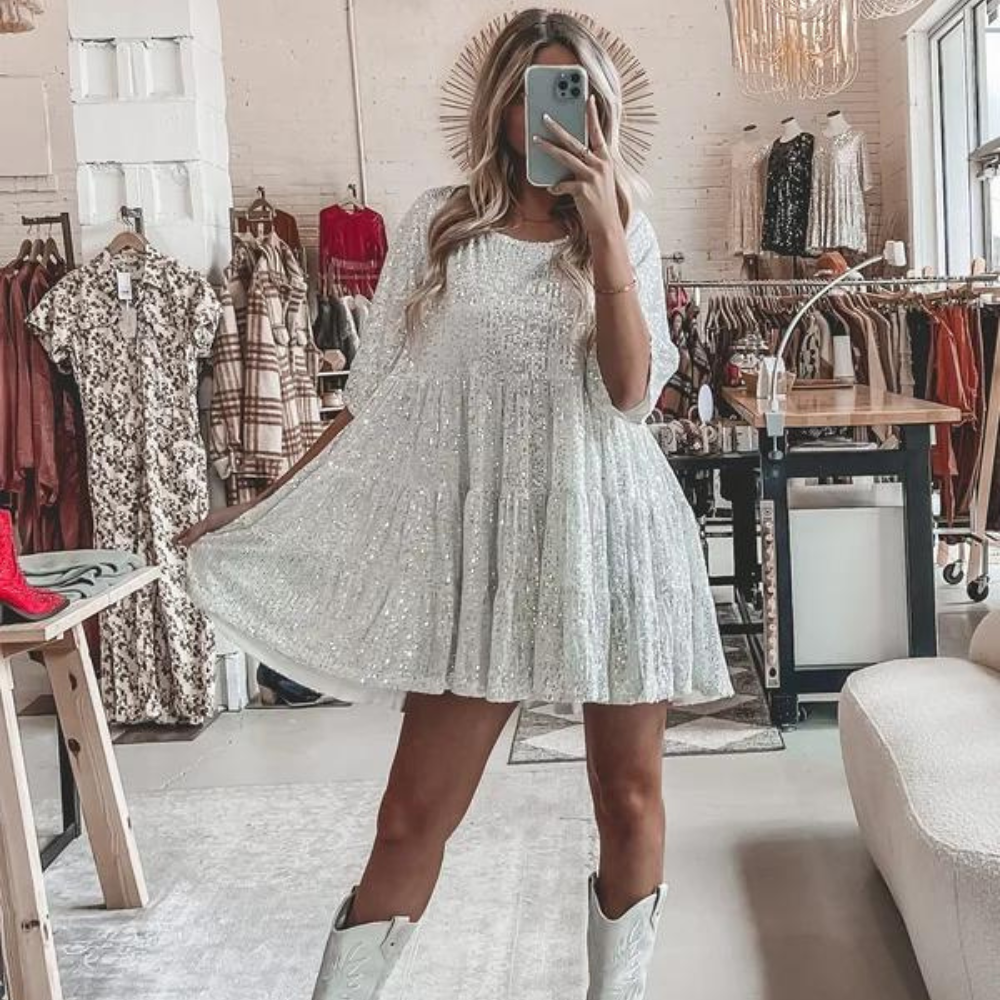 Funkelndes Herbstlaub-Pailletten-Partykleid – Luna