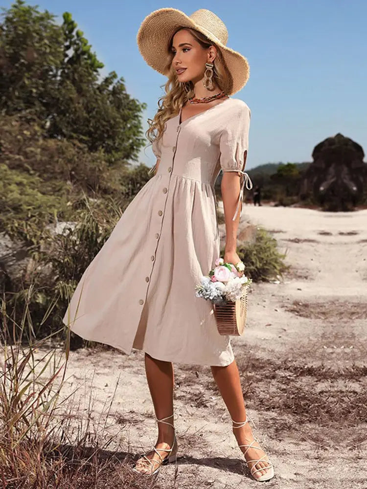 V Ausschnitt Midikleid Mit Knopfleiste - Maxine