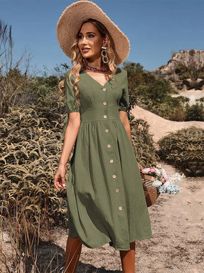 V Ausschnitt Midikleid Mit Knopfleiste - Maxine