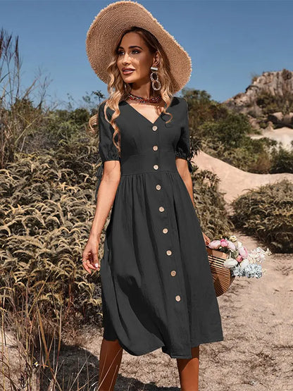 V Ausschnitt Midikleid Mit Knopfleiste - Maxine