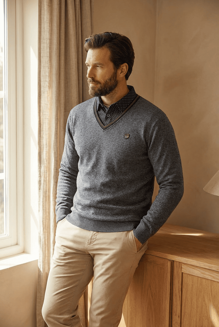 V Ausschnitt Pullover Mit Kragen - Ian