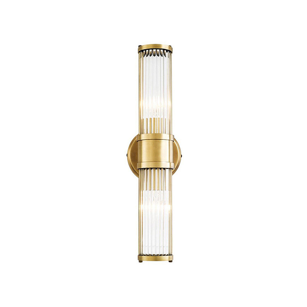 Goldene Wandleuchte aus Metall und Glas, vertikal, modern, für Innenbeleuchtung.