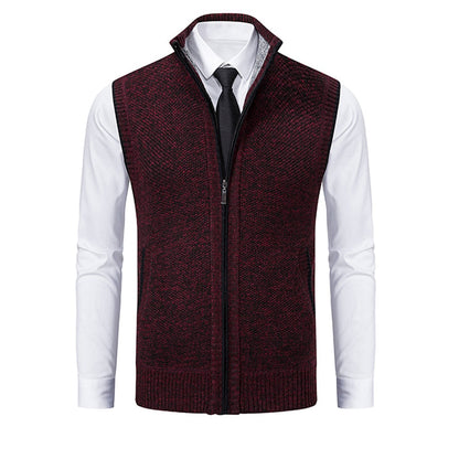 Weinrote Herrenweste mit Reißverschluss, elegantes Design, ideal für formelle Anlässe.