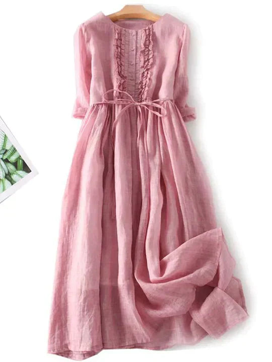 Herbstliches Leinenkleid mit lockerer Passform – Selina