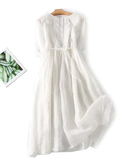 Herbstliches Leinenkleid mit lockerer Passform – Selina