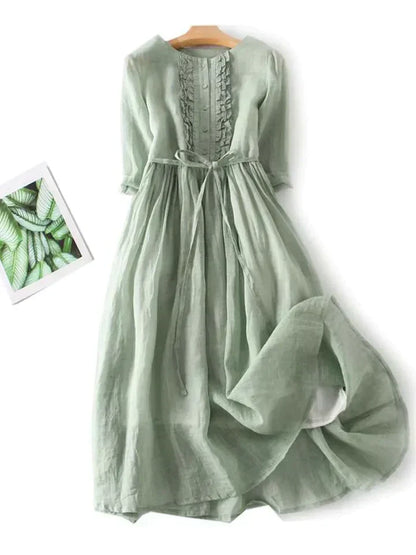Herbstliches Leinenkleid mit lockerer Passform – Selina