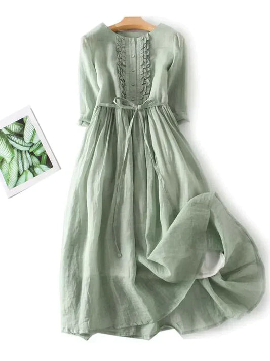 Herbstliches Leinenkleid mit lockerer Passform – Selina