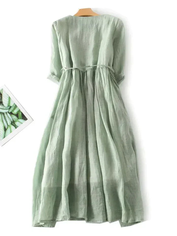 Herbstliches Leinenkleid mit lockerer Passform – Selina