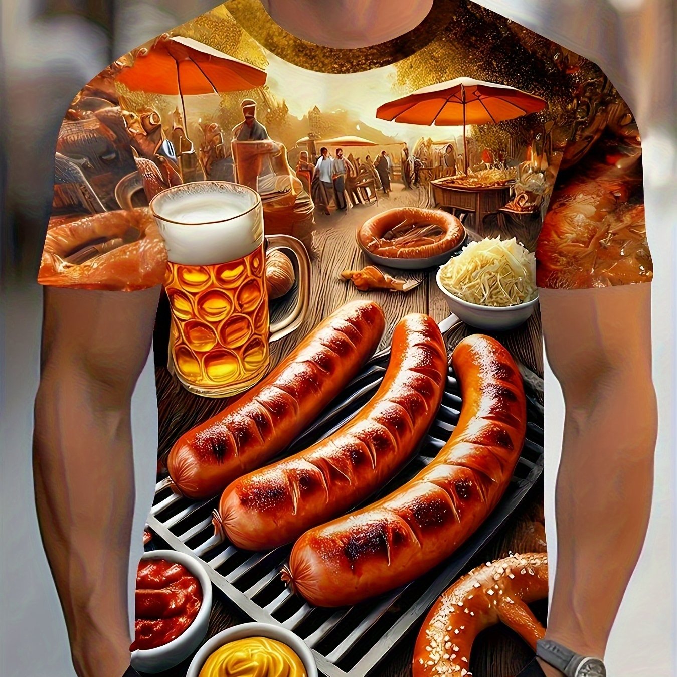 Herren Kurzarm T-Shirt mit BBQ- & Bier-Print – Karl Oktoberfest 2026