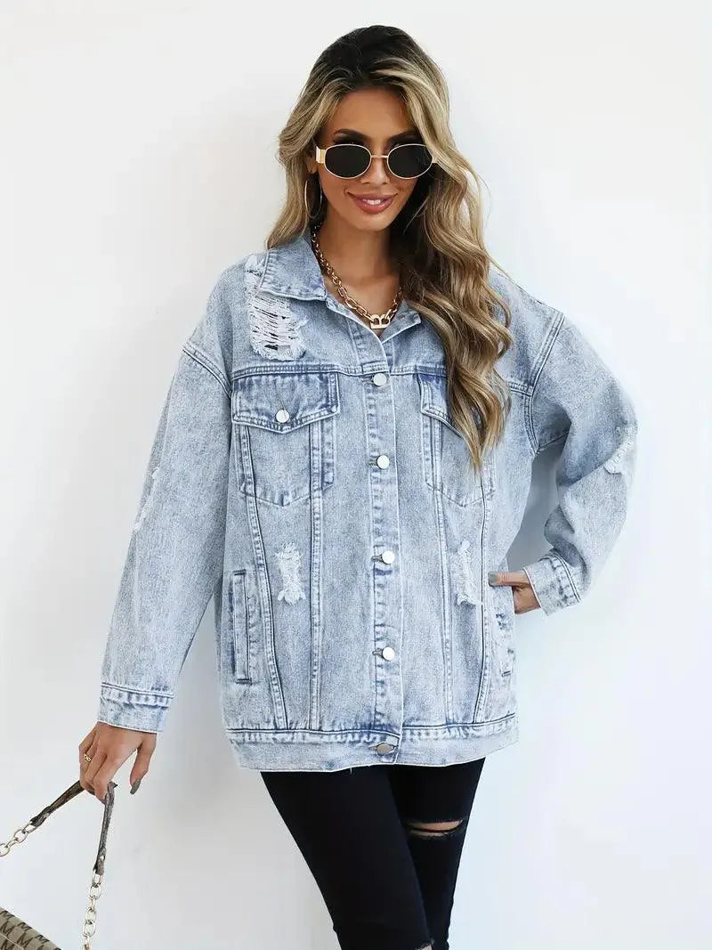 Wasserfeste & Gefütterte Oversized Damen Jeansjacke mit Kapuze – Herbstzauber Talia