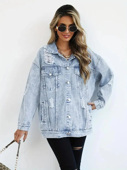 Wasserfeste & Gefütterte Oversized Damen Jeansjacke mit Kapuze – Herbstzauber Talia