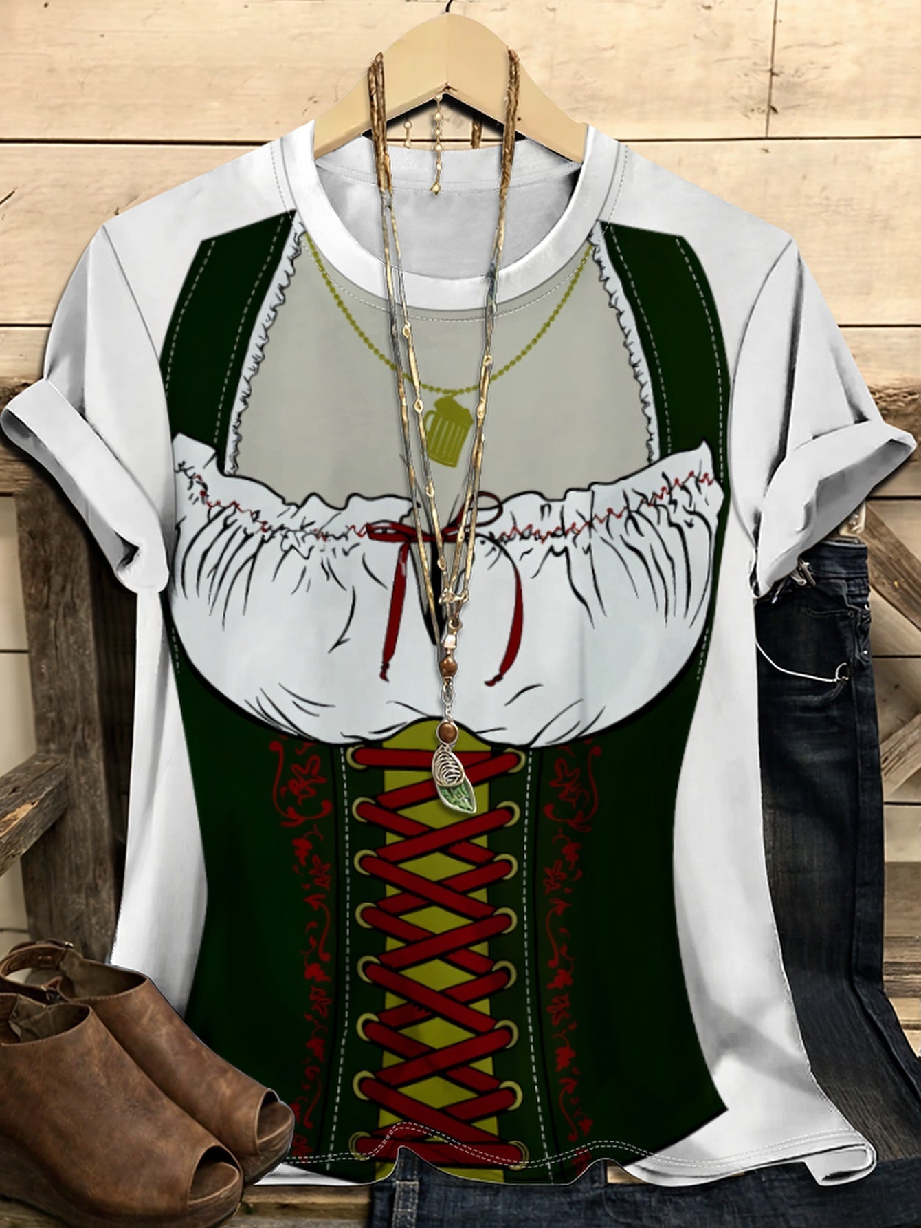 Damen Kurzarm T-Shirt im Dirndl-Look – Anna Oktoberfest 2026