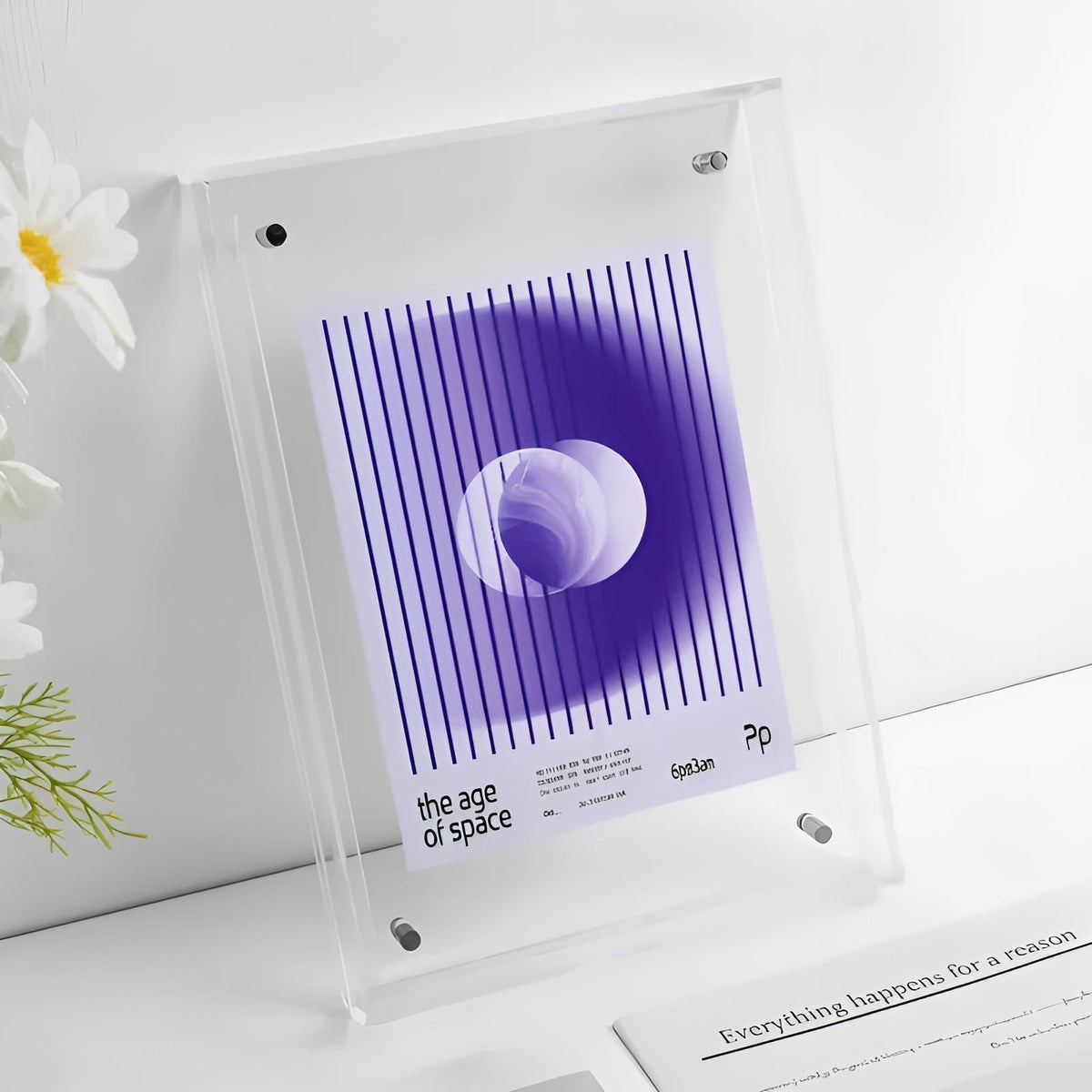 Rahmen aus klarem Acryl mit violettem, gestreiftem Plakat
