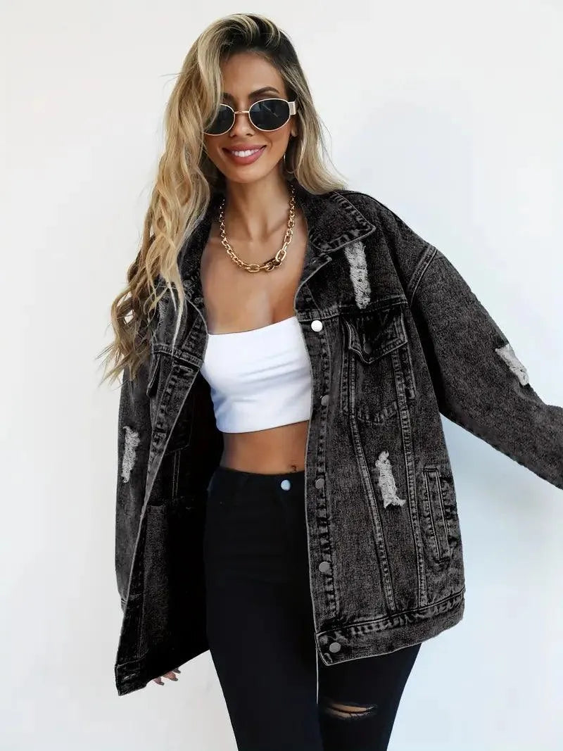 Wasserfeste & Gefütterte Oversized Damen Jeansjacke mit Kapuze – Herbstzauber Talia