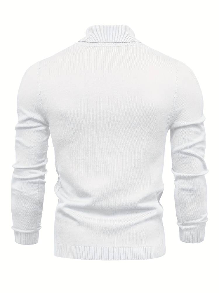 Weißer Herrenpullover, langärmelig, Strick, modisch, Rückansicht, Wintermode, Baumwolle.