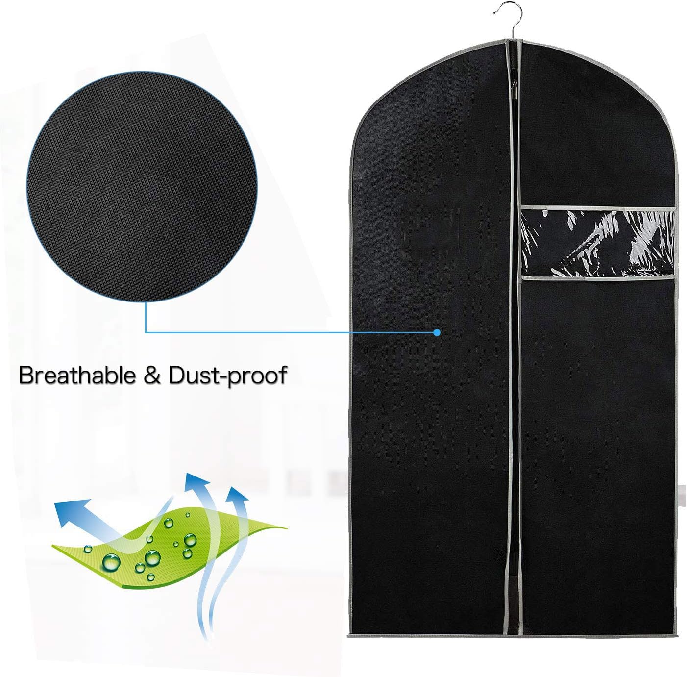 Atmungsaktive Kleidersack-Set – 5er-Pack Kleideraufbewahrungshüllen mit Sichtfenster (2 zum Preis von 1)
