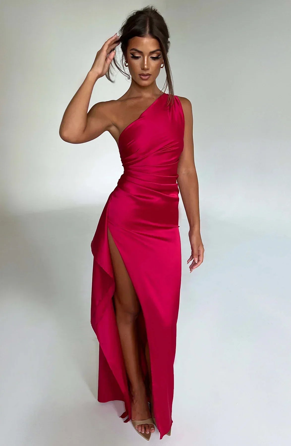 Satinstreifenabendkleid mit einem Schulterträger - Vivienne